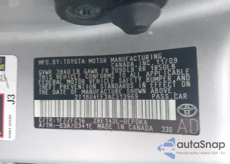 2010 Toyota Corolla Le из США, поврежденный, VIN 2T1BU4EE2AC313969